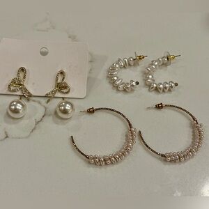 Elegant Pearl and Gold Earrings - 3 pairs!